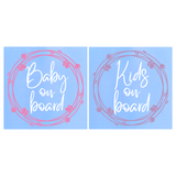 Die Cut Vinyl Baby / Kids On Board Boho Wreath Style Decal - Vehicle / Window Decal
