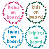 Die Cut Vinyl Foliage Wreath With Hearts "Baby /Twins / Triplets / Kids On Board Decal