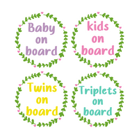 Die Cut Vinyl Foliage Wreath With Hearts "Baby /Twins / Triplets / Kids On Board Decal