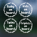 Die Cut Vinyl Foliage Wreath With Hearts "Baby /Twins / Triplets / Kids On Board Decal