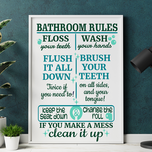 Custom Designed Bathroom Rules Decal