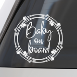 Die Cut Vinyl Baby / Kids On Board Boho Wreath Style Decal - Vehicle / Window Decal - Get Decaled