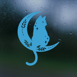 boho cat moon decal by get decaled. cat decal, moon decal, boho decal, car decal, truck decal, window decal, car sticker, bumper sticker, window sticker, halloween decor, halloween cat, halloween decal, decal shop usa, decal shop canada