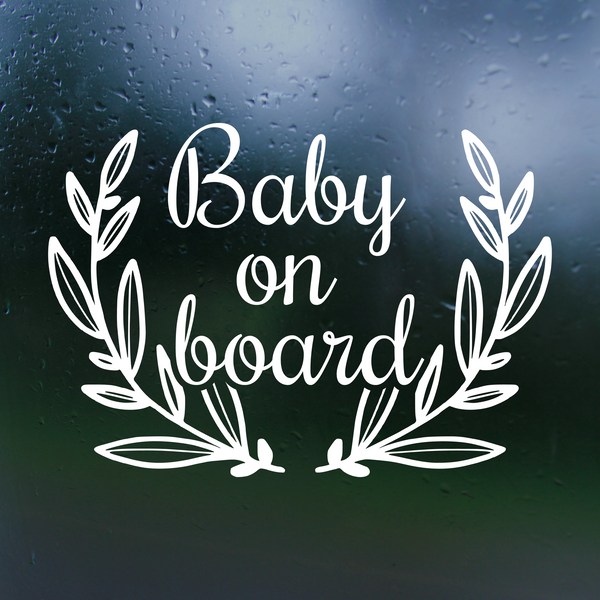 Boho Wreath Baby On Board Die Cut Vinyl Decal - Waterproof Bumper Sticker