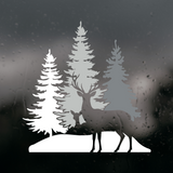 Die Cut Vinyl Buck And Fawn Forest Scene Decal - Get Decaled