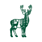 Black and white illustration of a deer with large antlers on a white background
