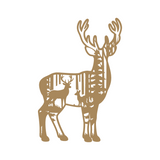 Black and white illustration of a deer with large antlers on a white background