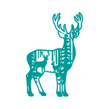 Black and white illustration of a deer with large antlers on a white background