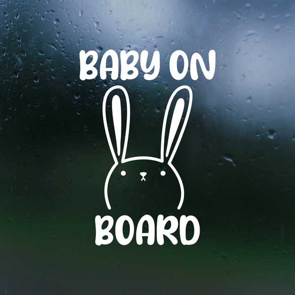 baby on board decal, baby on board decals, baby on board sticker, dye cut vinyl baby on board decal, get decaled, vinyl stickers, dye cut vinyl baby on board decal, decal shop, bunny baby on board sign