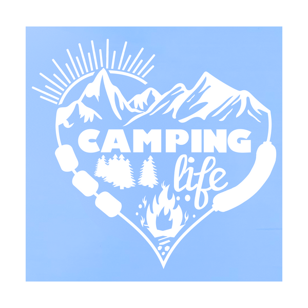 Custom Designed Camping Life Heart Die Cut Vinyl Decal - Tailer / Camper Decal