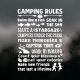 Camping Rules Die Cut Vinyl Decal Sticker - Waterproof Decal