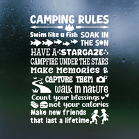 Camping Rules Die Cut Vinyl Decal Sticker - Waterproof Decal