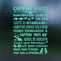 Camping Rules Die Cut Vinyl Decal Sticker - Waterproof Decal