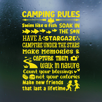 Camping Rules Die Cut Vinyl Decal Sticker - Waterproof Decal