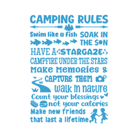 Camping Rules Die Cut Vinyl Decal Sticker - Waterproof Decal