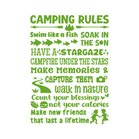 Camping Rules Die Cut Vinyl Decal Sticker - Waterproof Decal