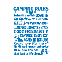 Camping Rules Die Cut Vinyl Decal Sticker - Waterproof Decal