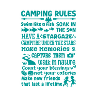 Camping Rules Die Cut Vinyl Decal Sticker - Waterproof Decal
