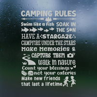 Camping Rules Die Cut Vinyl Decal Sticker - Waterproof Decal
