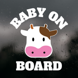 Die Cut Vinyl New Baby On Board Cute Cow Themed Decal - Car Decal, Window Decal, Truck Decal