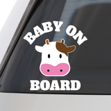 Die Cut Vinyl New Baby On Board Cute Cow Themed Decal - Car Decal, Window Decal, Truck Decal