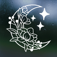 Die Cut Vinyl Floral Moon And Star Decal - Vehicle / Window / Craft Decal
