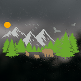 Waterproof Die Cut Vinyl Decal Of Bear & Mountain Scene For Campers / Trailers / Vehicle
