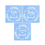 Die Cut Vinyl Boho Wreath Baby, Kids, Twins On Board Vinyl Decal