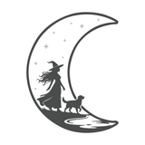 Die Cut Vinyl Decal - Witch Walking Her Dog On The Moon