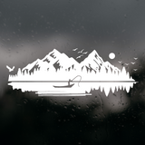 Die Cut Vinyl Decal Of A Lone Fisherman On A Mirror Glass Lake
