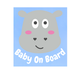 Die Cut Vinyl Multi Color Hippo Baby On Board Car / Truck / Window Decal
