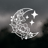 Die Cut Vinyl Floral Moon And Star Decal - Vehicle / Window / Craft Decal