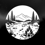 Die Cut Vinyl Decal - Riverside Campfire Scene