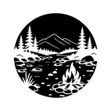 Die Cut Vinyl Decal - Riverside Campfire Scene