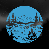 Die Cut Vinyl Decal - Riverside Campfire Scene
