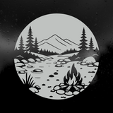Die Cut Vinyl Decal - Riverside Campfire Scene