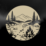 Die Cut Vinyl Decal - Riverside Campfire Scene