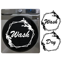 2 Pc Die Cut Vinyl Washer And Dryer Decal Pack - Foliage Leaf Line Art Hexagon Decal