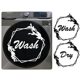 2 Pc Die Cut Vinyl Washer And Dryer Decal Pack - Foliage Leaf Line Art Hexagon Decal