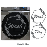 2 Pc Die Cut Vinyl Washer And Dryer Decal Pack - Foliage Leaf Line Art Hexagon Decal