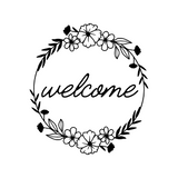 Die Cut Vinyl Removable 'Welcome' Decal With Floral Themed Circle Wreath - Get Decaled