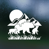 decal of a Family of bears with mountains and sun in the background