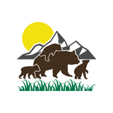 decal of a Family of bears with mountains and sun in the background