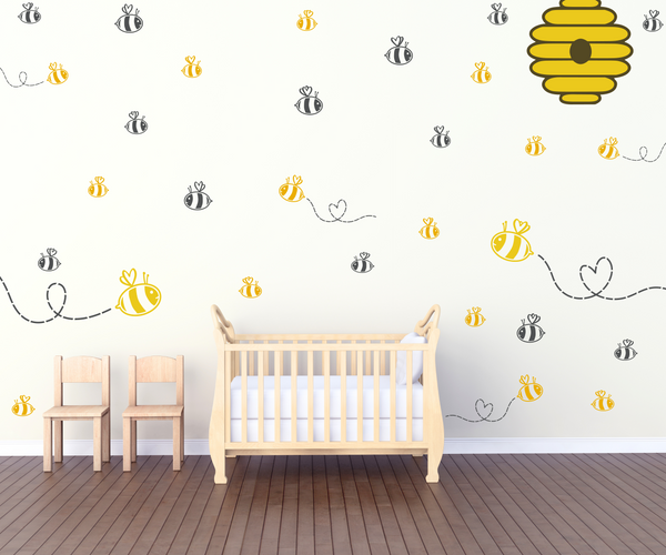 New Die Cut Vinyl Flying Bee And Hive Nursery Mural Decal Pack - Nursery Decor