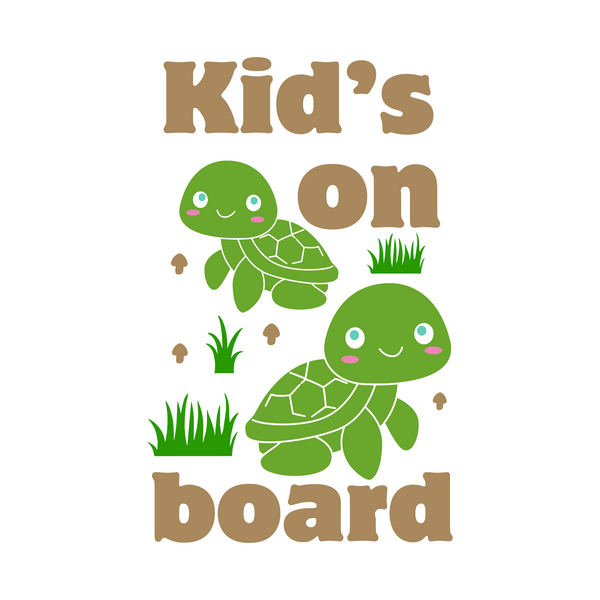 Die Cut Vinyl Turtle Themed "Kids On Board" Decal - Waterproof Vinyl Decal