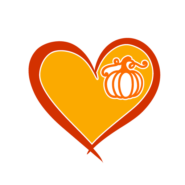 Heart-shaped logo with a pumpkin inside on a white background