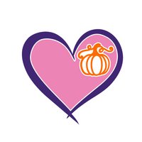 Heart-shaped logo with a pumpkin inside on a white background