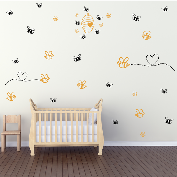 Dye Cut Vinyl Bee Themed Nursery Wall Decal Set