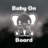 Die Cut Vinyl Elephant Baby On Board Decal - Waterproof Vehicle / Window Decal