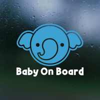 baby on board decal, baby on board decals, baby on board sticker, dye cut vinyl baby on board decal, get decaled, vinyl stickers, dye cut vinyl baby on board decal, decal shop, baby on board elephant decal